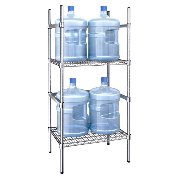 Regency 4Jug Chrome 5 Gallon Water Jug Rack 18" x 24" x 54" 2 Shelves