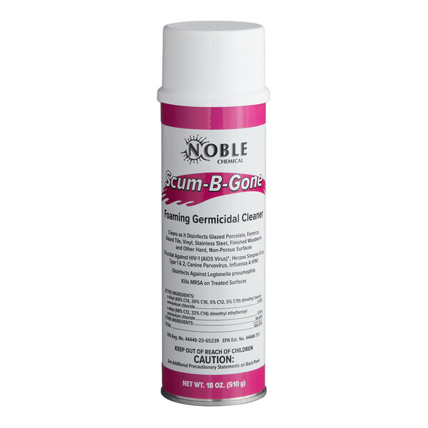 An 18 oz. can of Noble Scum-B-Gone ready-to-use foaming aerosol germicidal bathroom cleaner.