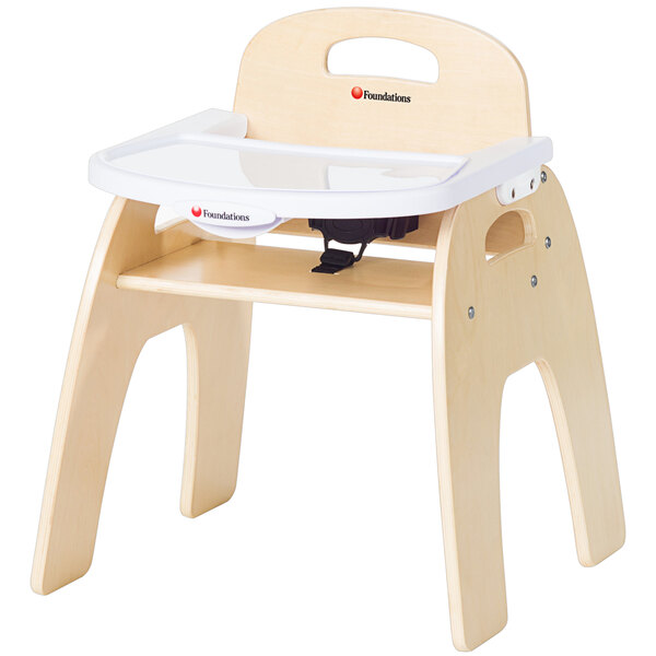 Foundations 4703047 Easy Serve 13" Natural Wood Feeding Chair with EasyClean Adjustable Tray