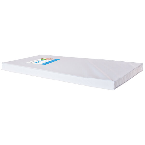 A white Foundations InfaPure full size mattress with a blue and white label.