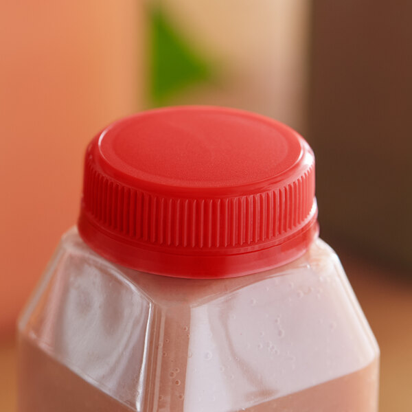 A plastic bottle with a Red Unlined Tamper-Evident Cap.