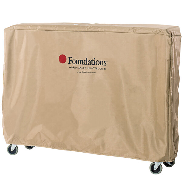 A tan Foundations crib cover.