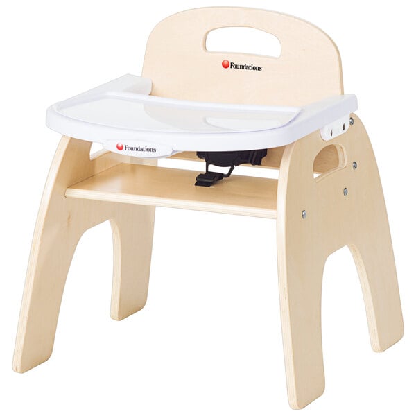 Foundations 4701047 Easy Serve 11" Natural Wood Feeding Chair with EasyClean Adjustable Tray