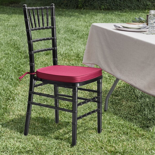 Lancaster Table & Seating Black Wood Chiavari Chair with Wine Red Cushion