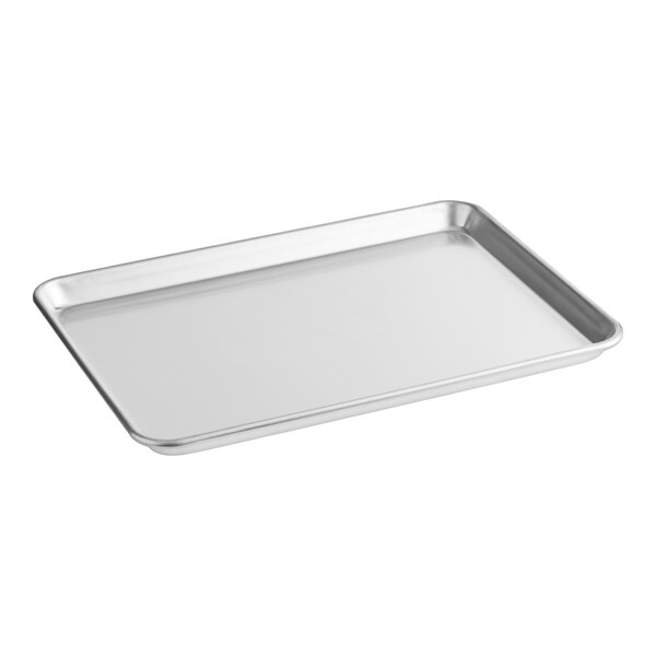 A heavy-duty half size aluminum sheet pan with a wire-reinforced rim.