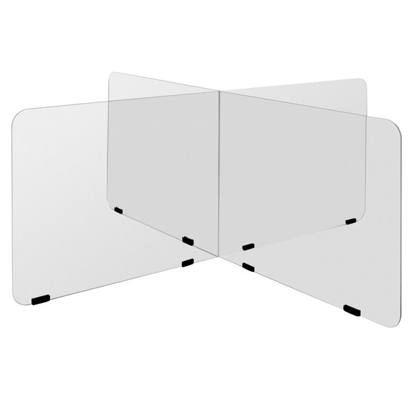 A transparent acrylic divider with black clips.