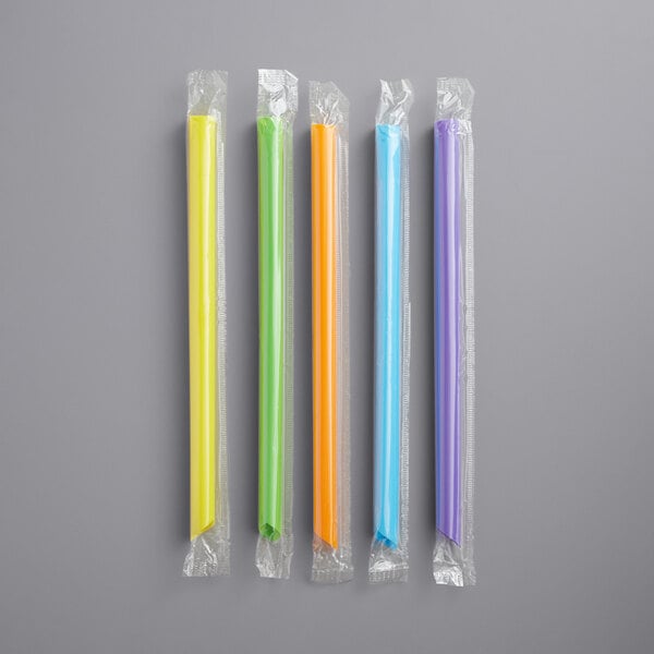 Choice 9 Neon Extra Wide Pointed Wrapped Boba Straw - 400/Pack