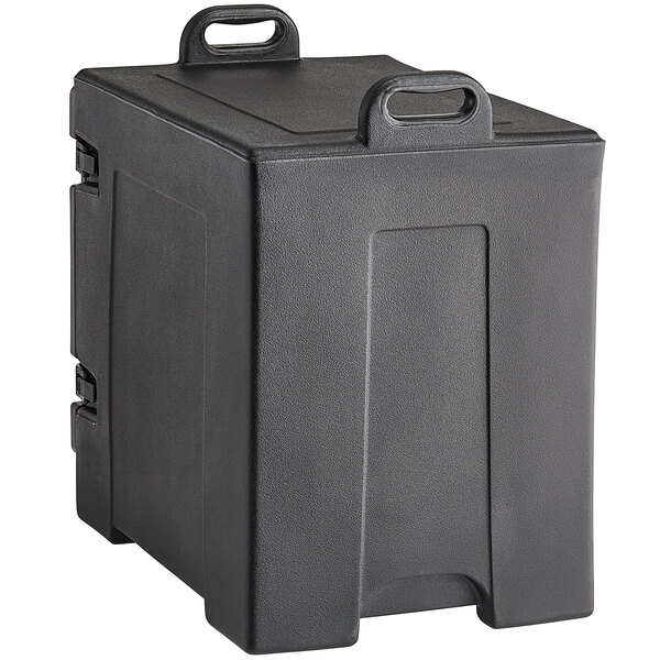 A black plastic container with handles.