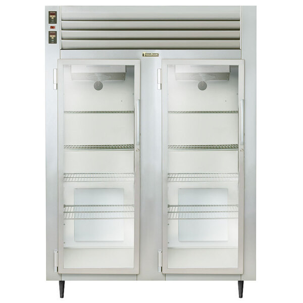 A Traulsen specification line pass-through heated holding cabinet with glass doors.
