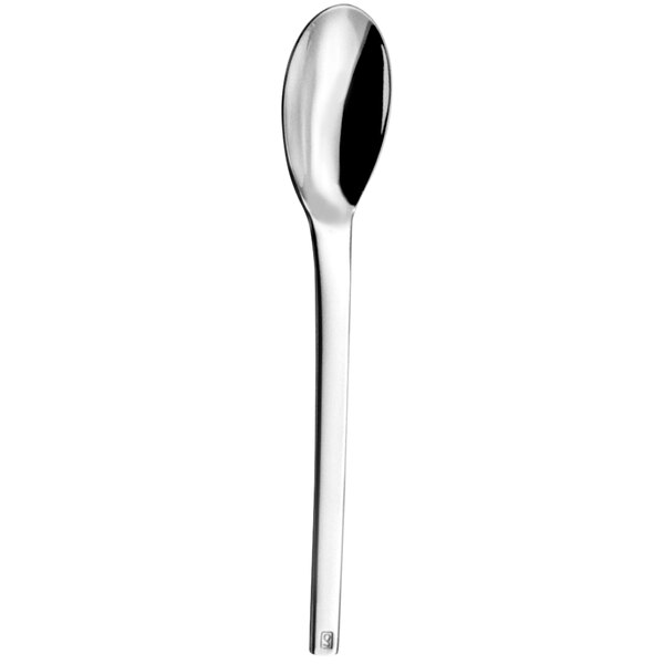 A Couzon by Amefa 18/10 stainless steel dessert spoon with a black handle.