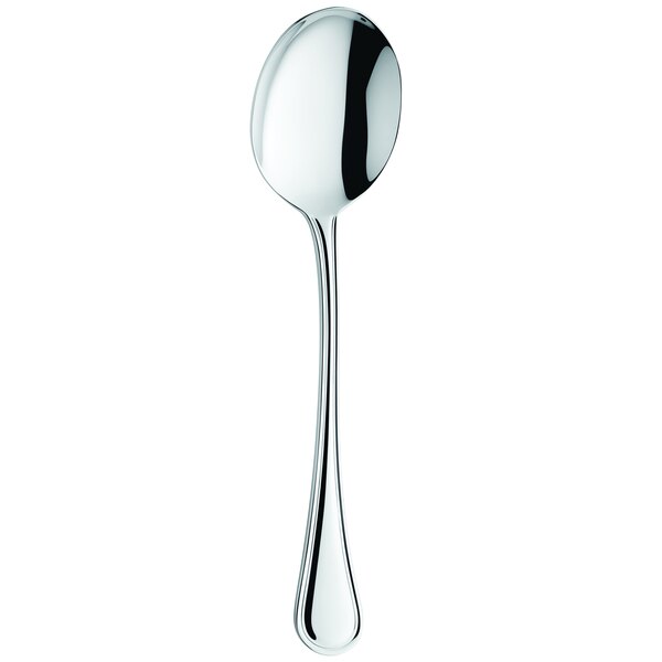 An Amefa stainless steel bouillon spoon with a long handle.