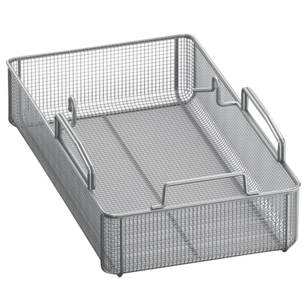 A Rational wire mesh basket with two handles.