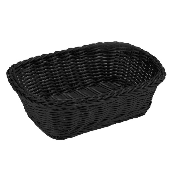 Tablecraft M2485 Black Rectangular Rattan Basket 11 1/2" x 8 1/2" x 3 1/2"