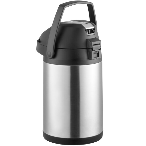 An Avantco stainless steel airpot with a lever lid.