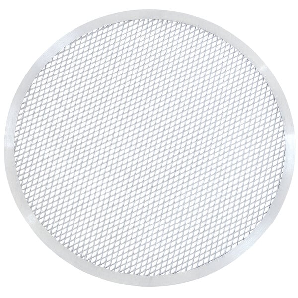 A round metal mesh pizza screen.