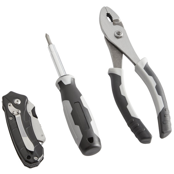 An Olympia Tools 3-piece tool set with a screwdriver, pliers, and scissors.