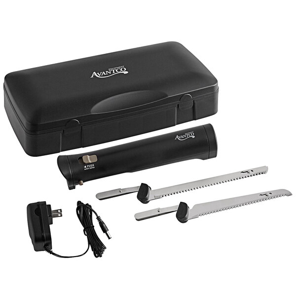 A black plastic case with a knife and other tools.
