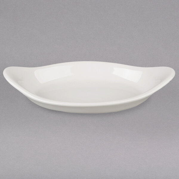 Hall China by Steelite International HL5200AWHA 6 oz. Ivory (American White) Oval China Rarebit / Au Gratin Dish - 24/Case