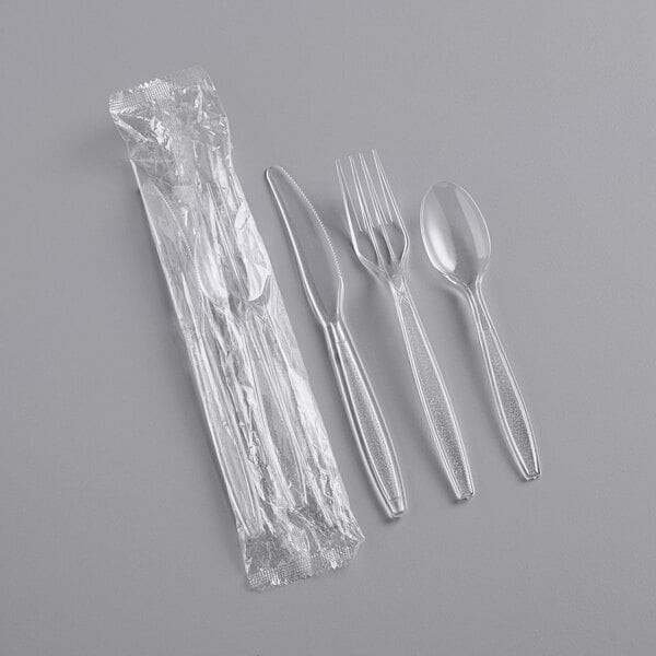 Visions Individually Wrapped Clear Heavy Cutlery Pack with Knife, Fork and  Spoon - 500/Case