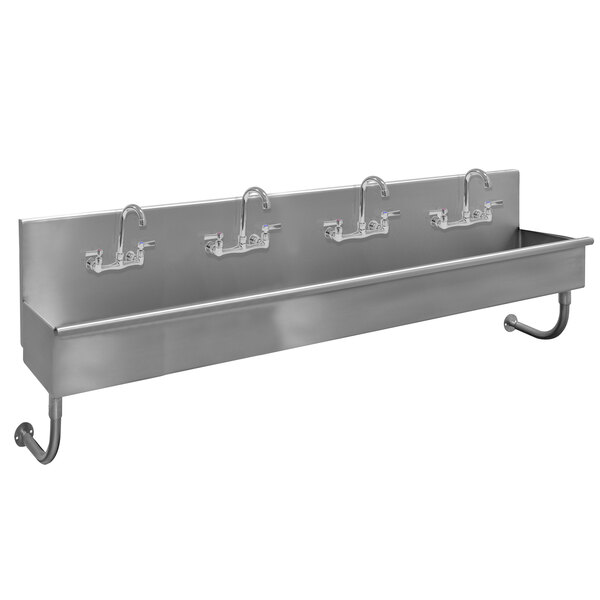 Advance Tabco 19-18-80-F 16-Gauge Stainless Steel Multi-Station Hand Sink with 5" Deep Bowl and 4 Manual Faucets - 80" x 19 1/2"