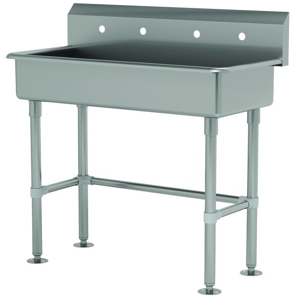 Advance Tabco FS-FM-40-ADA 14-Gauge Stainless Steel ADA Multi-Station Hand Sink with Tubular Legs and 8" Deep Bowl for 2 Faucets - 40" x 19 1/2"