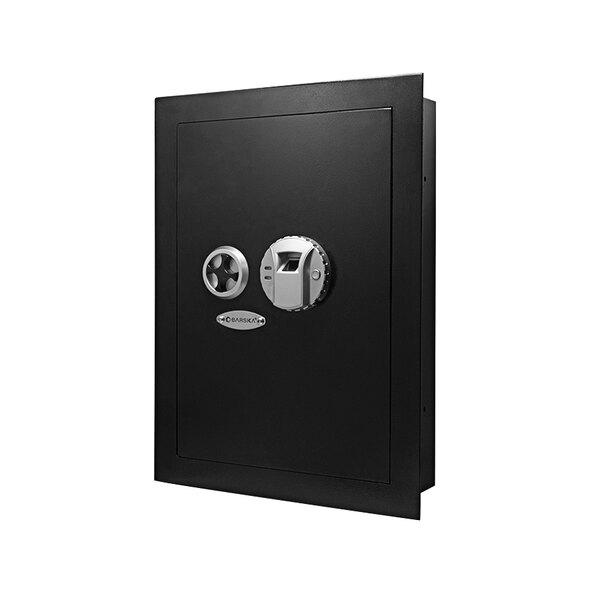 A Barska black steel wall-mount security safe with a key lock.