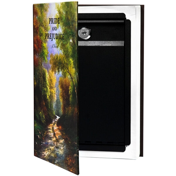The cover of a Barska Secret Real Book Steel Security Box with a painting of trees on it.