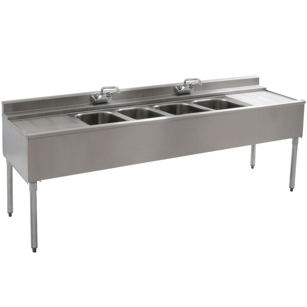 Eagle Group B7C-4-22 Underbar Sink with Four Compartments, Two Drainboards, and Two Faucets - 84"