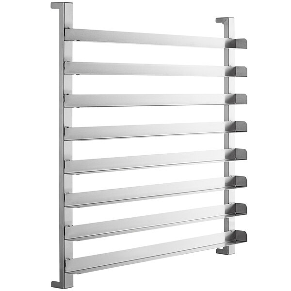 A Moffat metal rack with many metal shelves.