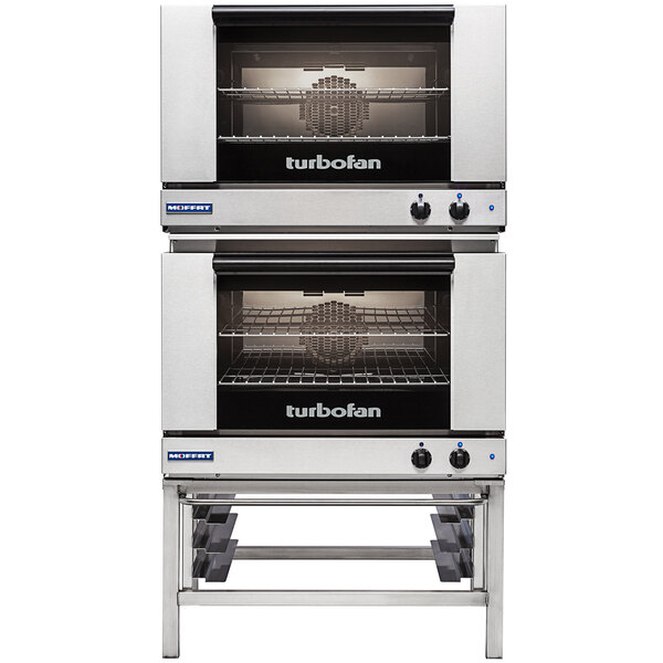 A Moffat stainless steel double deck electric convection oven with two doors.