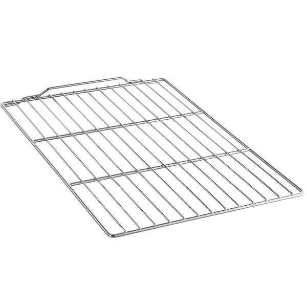 A stainless steel Moffat Turbofan oven rack with a grid.