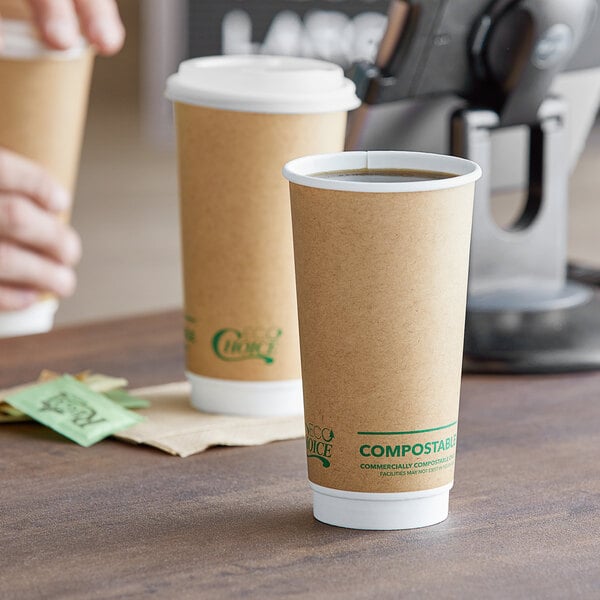 Eco-Friendly Paper Cups with Lids, Straws & Stands - 12oz Cups