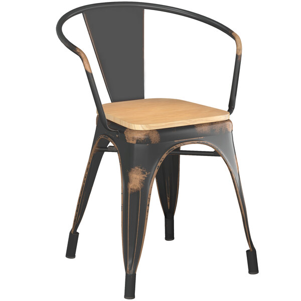 Industrial Style Copper Metal Stackable Restaurant Chair with Wood Seat 