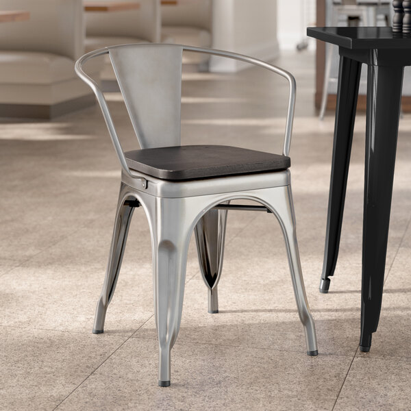 Lancaster Table & Seating Alloy Series Clear Indoor Arm Chair with Black Wood Seat