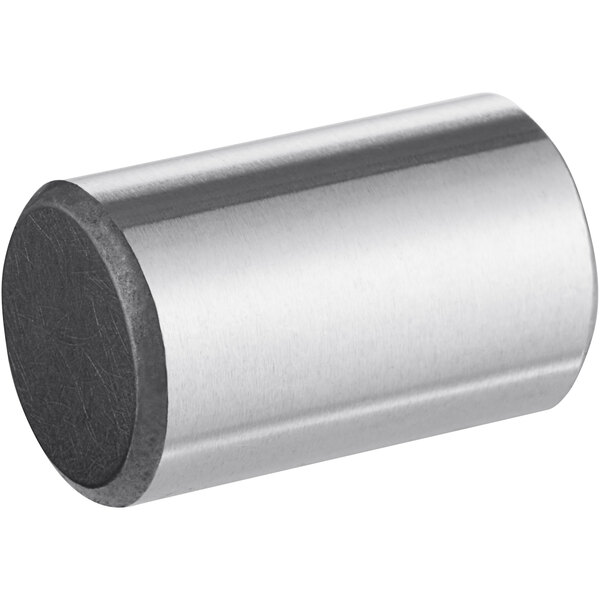 A stainless steel cylinder with a black end.