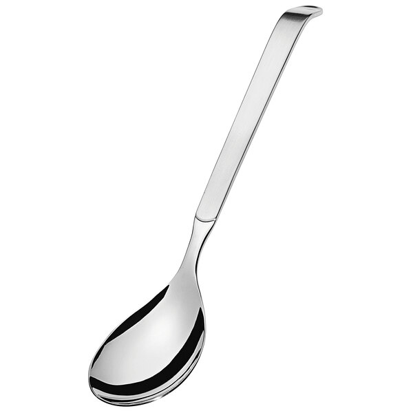 An Amefa stainless steel large salad serving spoon with a long silver handle.
