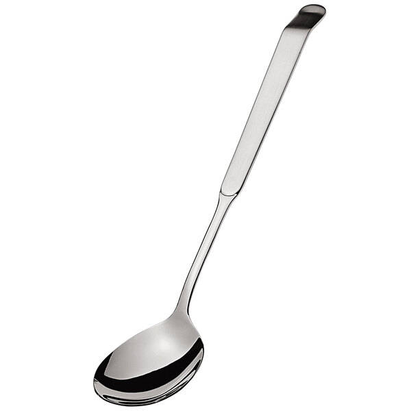 An Amefa stainless steel small salad serving spoon with a long silver handle.