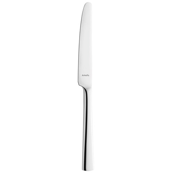 An Amefa stainless steel table knife with a white handle and silver blade.