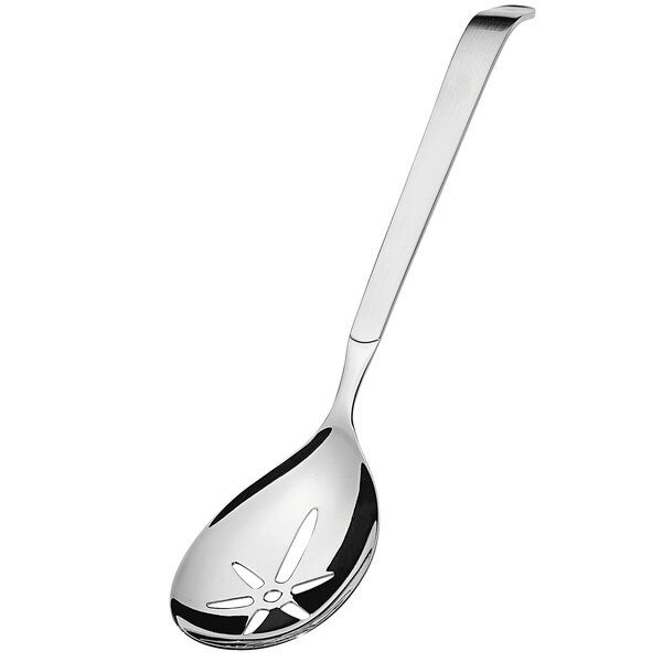 An Amefa stainless steel slotted serving spoon with a long handle.