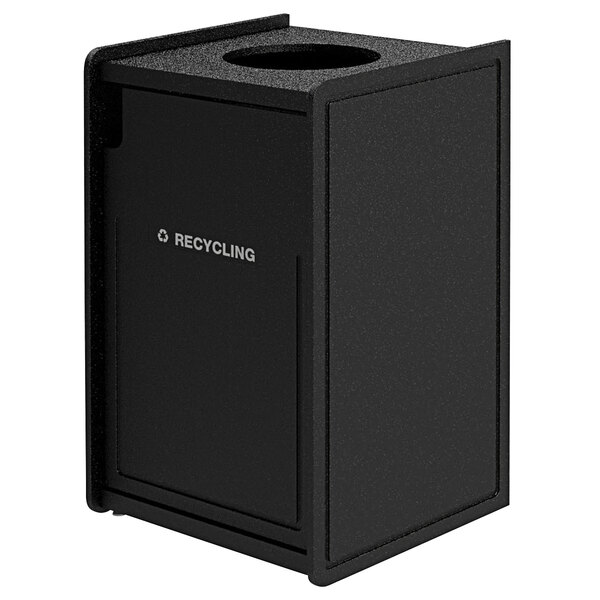 A black square Commercial Zone EarthCraft recycling bin with a lid.