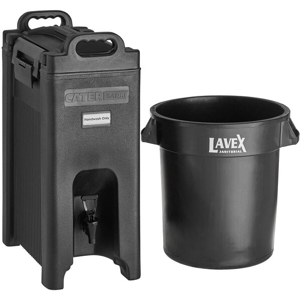 CaterGator 5 Gallon Insulated Black Portable Handwash Station with Lavex 10  Gallon Bucket