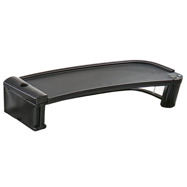 A black Cambro merchandising display shelf with a handle on it.