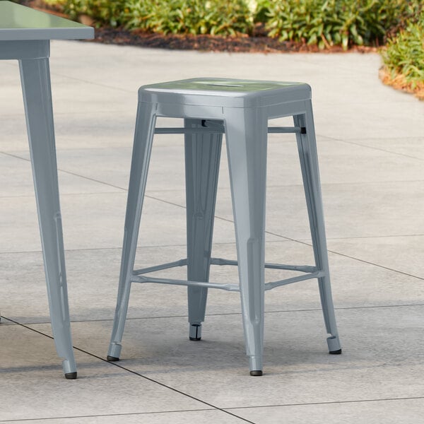 Lancaster Table & Seating Alloy Series Charcoal Outdoor Backless Counter Height Stool