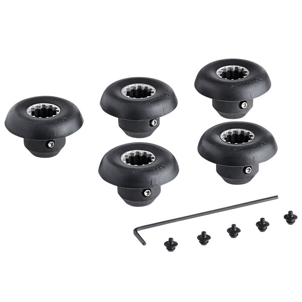 A group of black Vitamix drive sockets with silver screws.