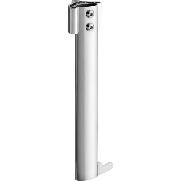 A silver metal pole with screws.