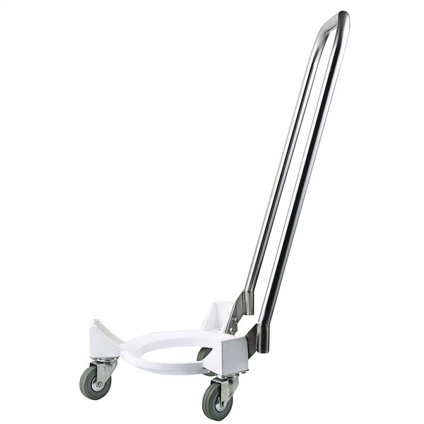 A white Eurodib bowl trolley with wheels and a handle.