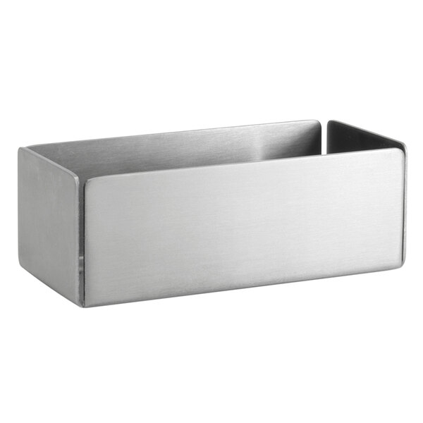 A Front of the House brushed stainless steel rectangular sugar caddy.