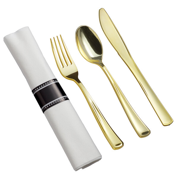 Visions 120 Settings of Gold White Florence Plastic Dinnerware and