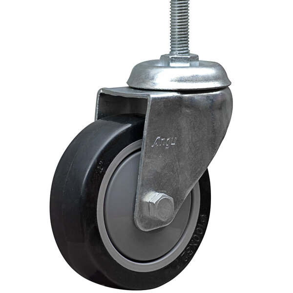 A black metal Lavex swivel caster wheel with a metal screw.