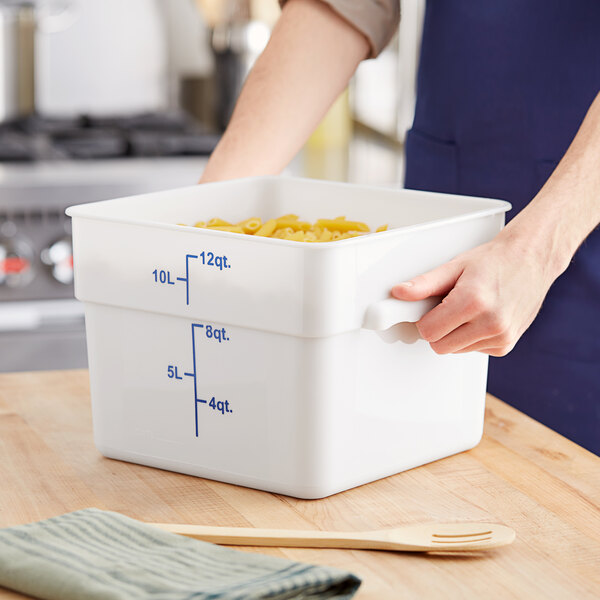 Choice 18 Qt. White Square Polypropylene Food Storage Container and Blue Lid